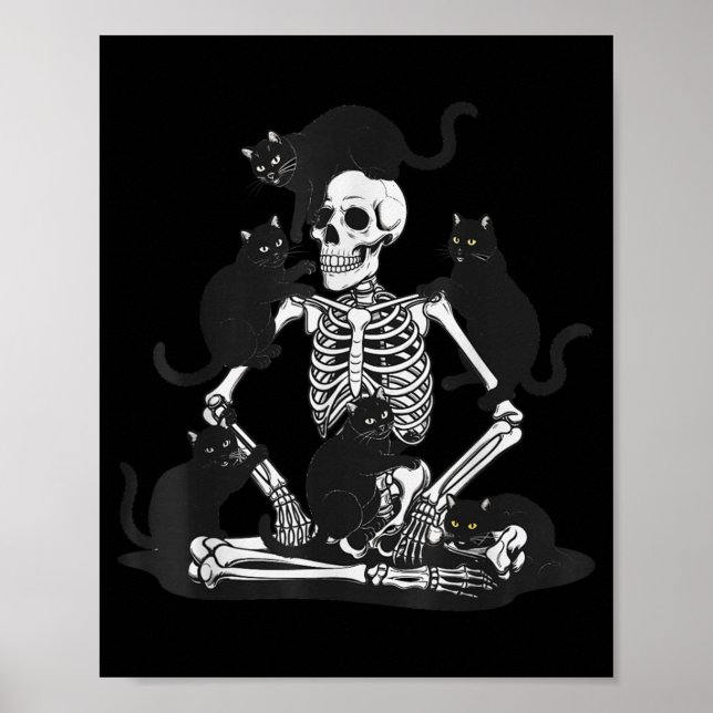 Affiche Squelette effrayant avec maillot de chats noirs Cr (Devant)