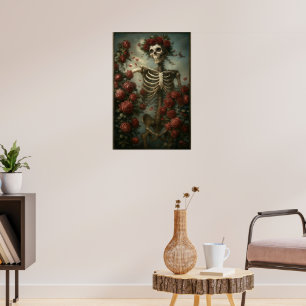 Affiche Squelette et roses