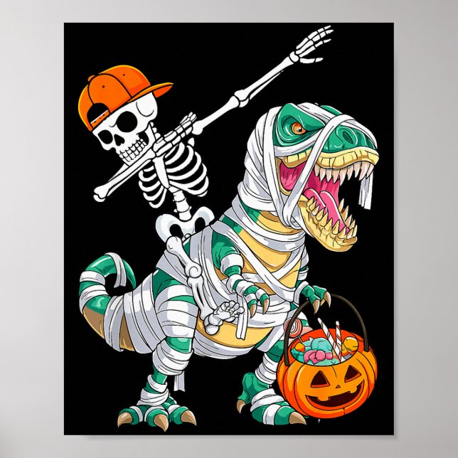 Affiche Squelette faisant du cheval en dansant Dab Dinosau (Devant)