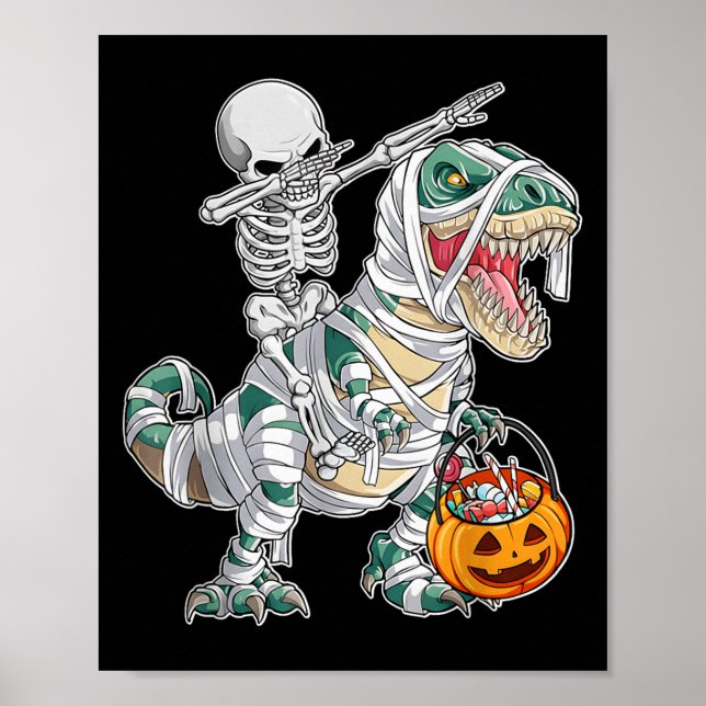 Affiche Squelette faisant du cheval en dansant Dab Dinosau (Devant)