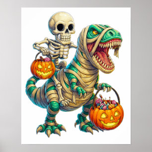 Affiche Squelette Fantaisiste à Cheval sur un T-Rex Momie