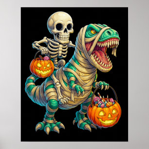 Affiche Squelette Fantaisiste à Cheval sur un T-Rex Momie
