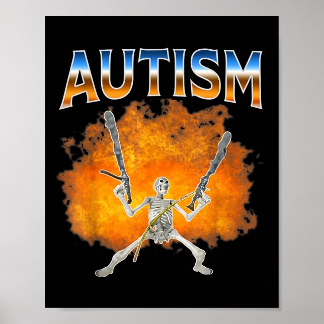 Affiche Squelette Feu Mème Drôle Autisme Sensibilisation A (Devant)