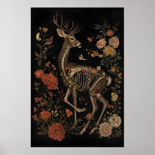Affiche Squelette floral de cerf Art botanique imprimable,