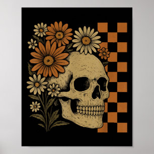Affiche Squelette floral rétro Drôle crâne Halloween