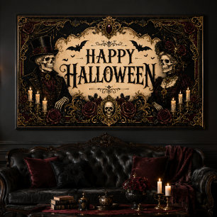 Affiche Squelette gothique victorien Halloween Rose noire