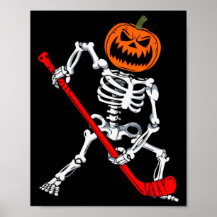 Affiche Squelette Hockey sur glace Halloween Citrouille Ho