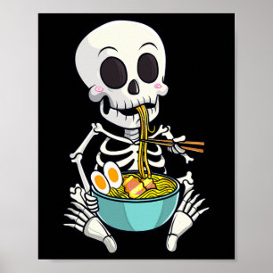 Affiche Squelette Japonais Ramen nouilles Anime Halloween