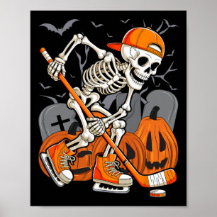 Affiche Squelette jouant au hockey drôle Halloween hommes