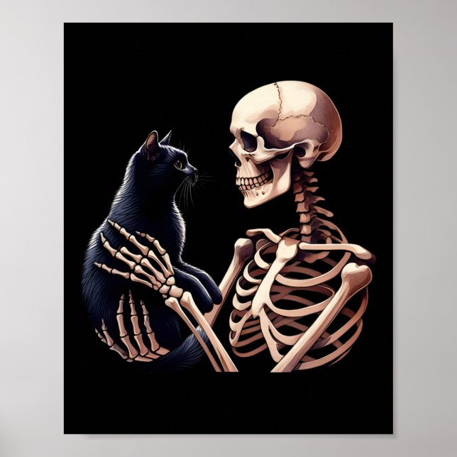 Affiche Squelette Jouant Avec Un Graphique Chat Crâne Amou (Devant)