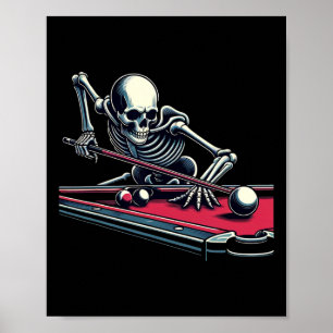 Affiche Squelette Jouer Billard Halloween Billard Pool