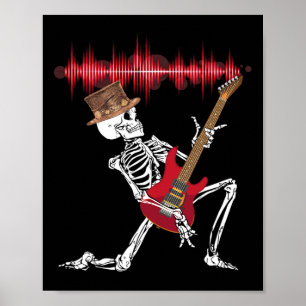 Affiche Squelette Jouer Guitare Electrique Drôle Halloween