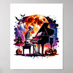 Affiche Squelette Jouer Piano Avec Fantôme Halloween Dépla