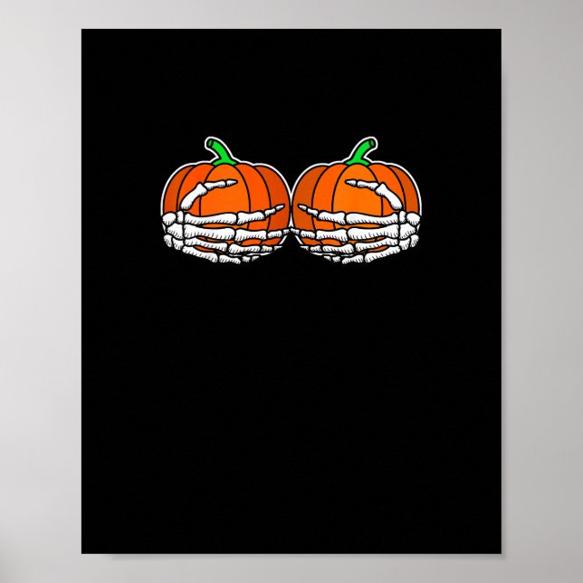 Affiche Squelette Main sur la poitrine Citrouille Hallowee (Devant)
