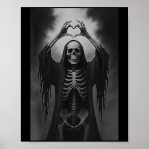 Affiche Squelette Mains Coeur Signal Y Visage Drôle Hallow