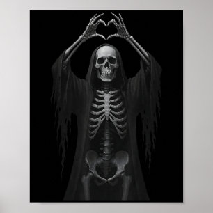 Affiche Squelette Mains Coeur Signal Y Visage Drôle Hallow
