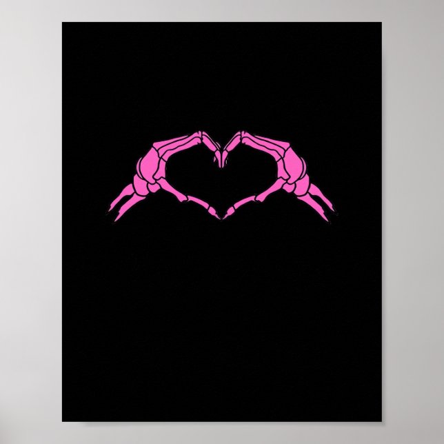 Affiche Squelette Mains Panneau Coeur Retro Halloween (Devant)