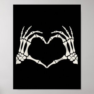 Affiche Squelette Mains signe coeur Halloween