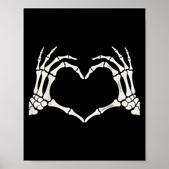 Affiche Squelette Mains signe coeur Halloween (Devant)