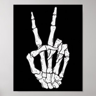 Affiche Squelette Mains Signe de Paix Amour Costume Hallow