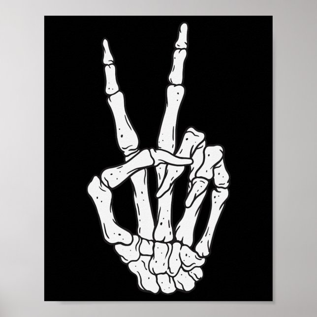 Affiche Squelette Mains Signe de Paix Amour Costume Hallow (Devant)