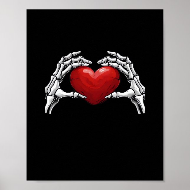 Affiche Squelette Mains Tenant Un Coeur Rouge Design Class (Devant)
