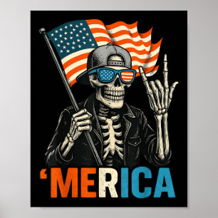 Affiche Squelette Merica Rock Drapeau Américain Patriotiqu