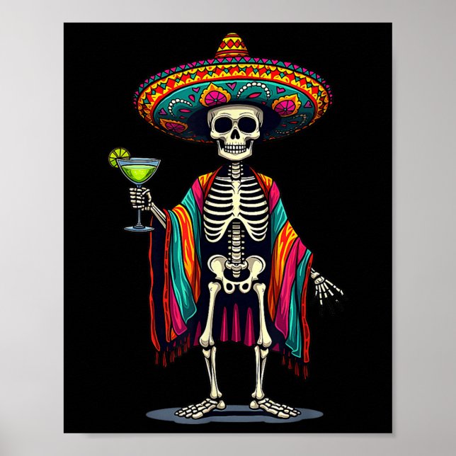 Affiche Squelette Mexicain Sombrero Cinco De Mayo Fiesta P (Devant)