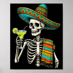 Affiche squelette mexicain sombrero cinco de mayo mexicain