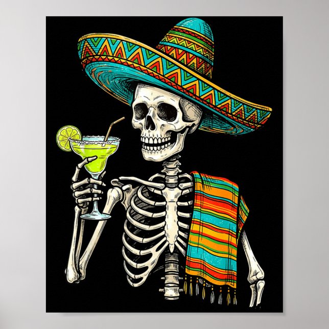 Affiche squelette mexicain sombrero cinco de mayo mexicain (Devant)