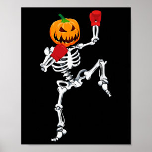 Affiche Squelette Muay Thai Halloween Citrouille Kickboxin
