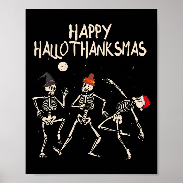 Affiche Squelette Noël Halloween Thanksgiving Amusement  (Devant)