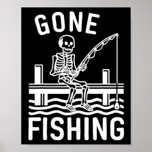Affiche Squelette parti à la pêche drôle Halloween pêche 