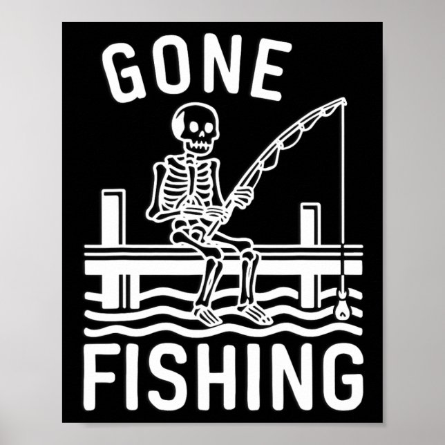 Affiche Squelette parti à la pêche drôle Halloween pêche  (Devant)