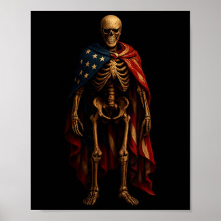 Affiche Squelette patriotique Drapeau américain Horreur go