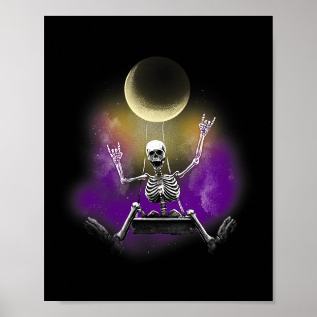 Affiche Squelette pivotant Rockstar Moonlit Halloween Bone (Devant)