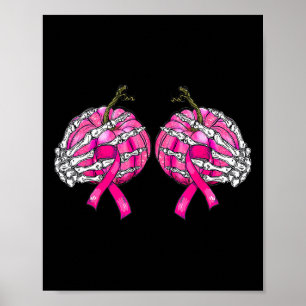 Affiche Squelette poitrine Citrouille cancer du sein Hallo