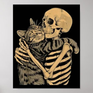 Affiche Squelette qui étreint un chat – Cadeau mignon pour