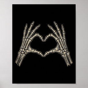 Affiche Squelette rétro Hands Coeur Signal Halloween Costu