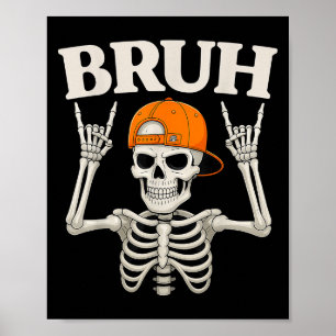 Affiche Squelette Rock On Bruh Halloween pour hommes garço
