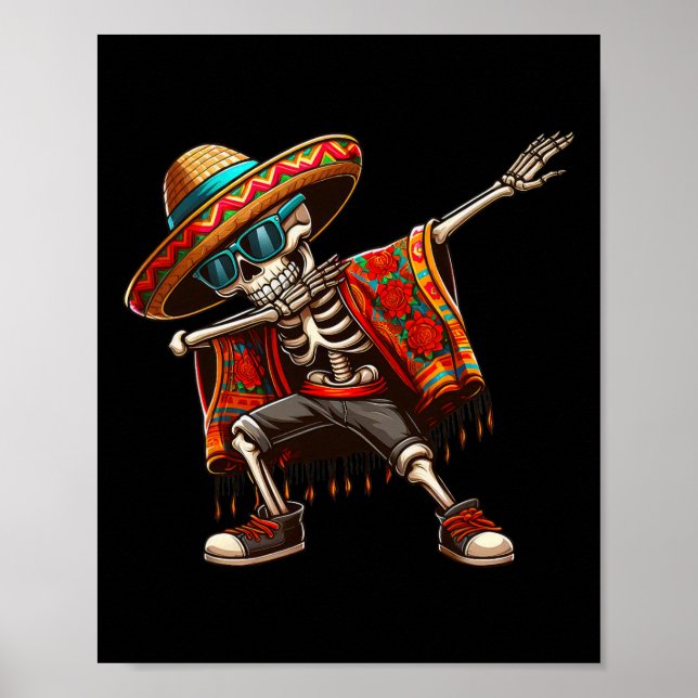 Affiche Squelette Sombrero Poncho Cinco De Mayo Mex (Devant)
