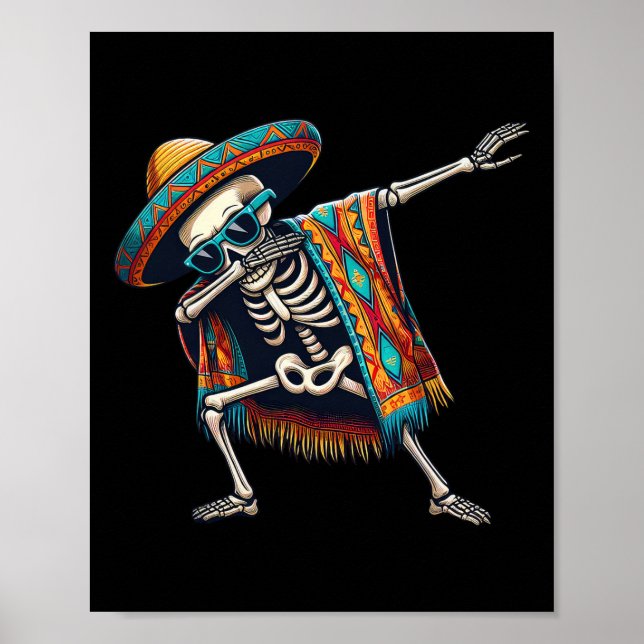 Affiche Squelette Sombrero Poncho Cinco De Mayo Mex (Devant)