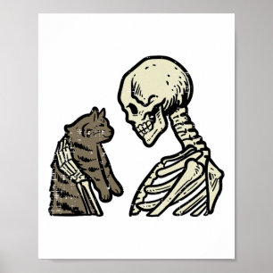 Affiche Squelette tenant Chat amusant Halloween Crâne Homm