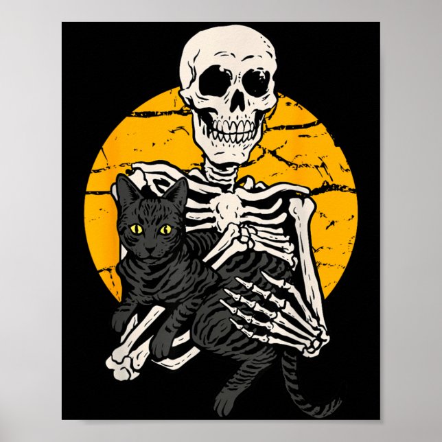 Affiche Squelette tenant un chat noir drôle de chat d'Hall (Devant)