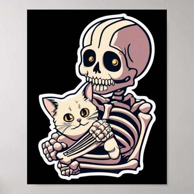 Affiche Squelette tenant une chemise de chat Lazy Hallowee (Devant)