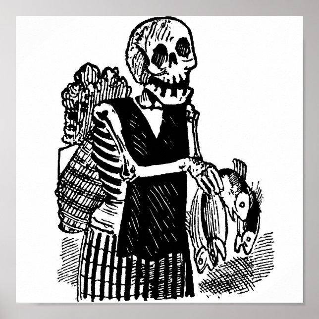 Affiche "Squelette transportant du poisson" vers le début  (Devant)