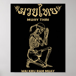Affiche Squelette vintage Wai Kru Ram Muay Thai Boxe