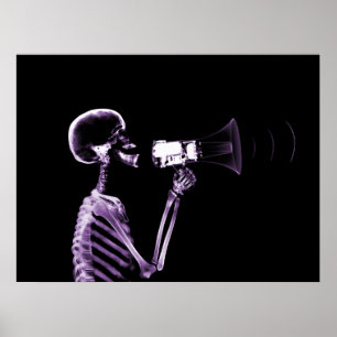AFFICHE SQUELETTE X-RAY SUR MEGAPHONE - POURPULAIRE