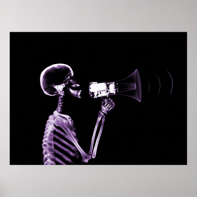 AFFICHE SQUELETTE X-RAY SUR MEGAPHONE - POURPULAIRE (Devant)