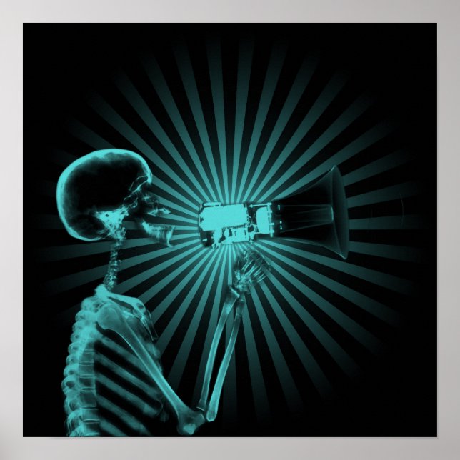 Affiche Squelette X-Ray sur Megaphone - Turquoise (Devant)